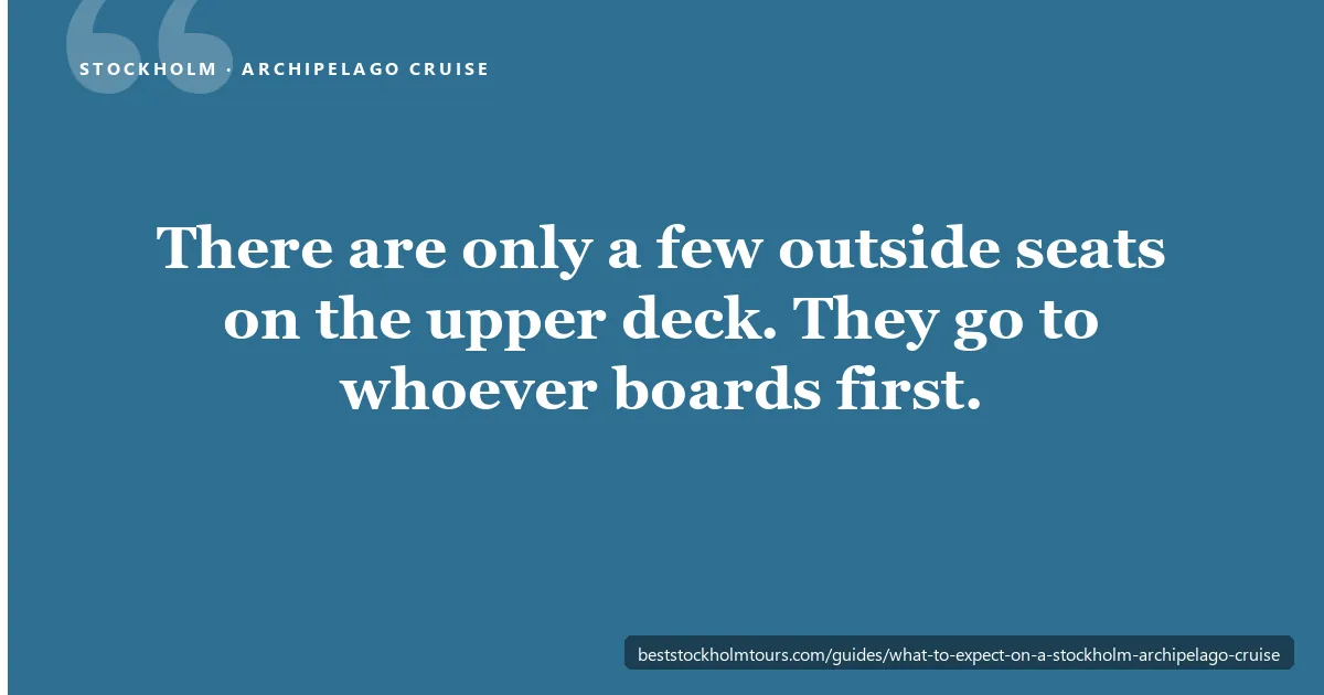 Pull-quote card: there are only a few outside seats on the upper deck and they go to whoever boards first